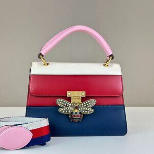 Gucci Tri-Color Leather Queen Bees Shoulder Bag Crossbody